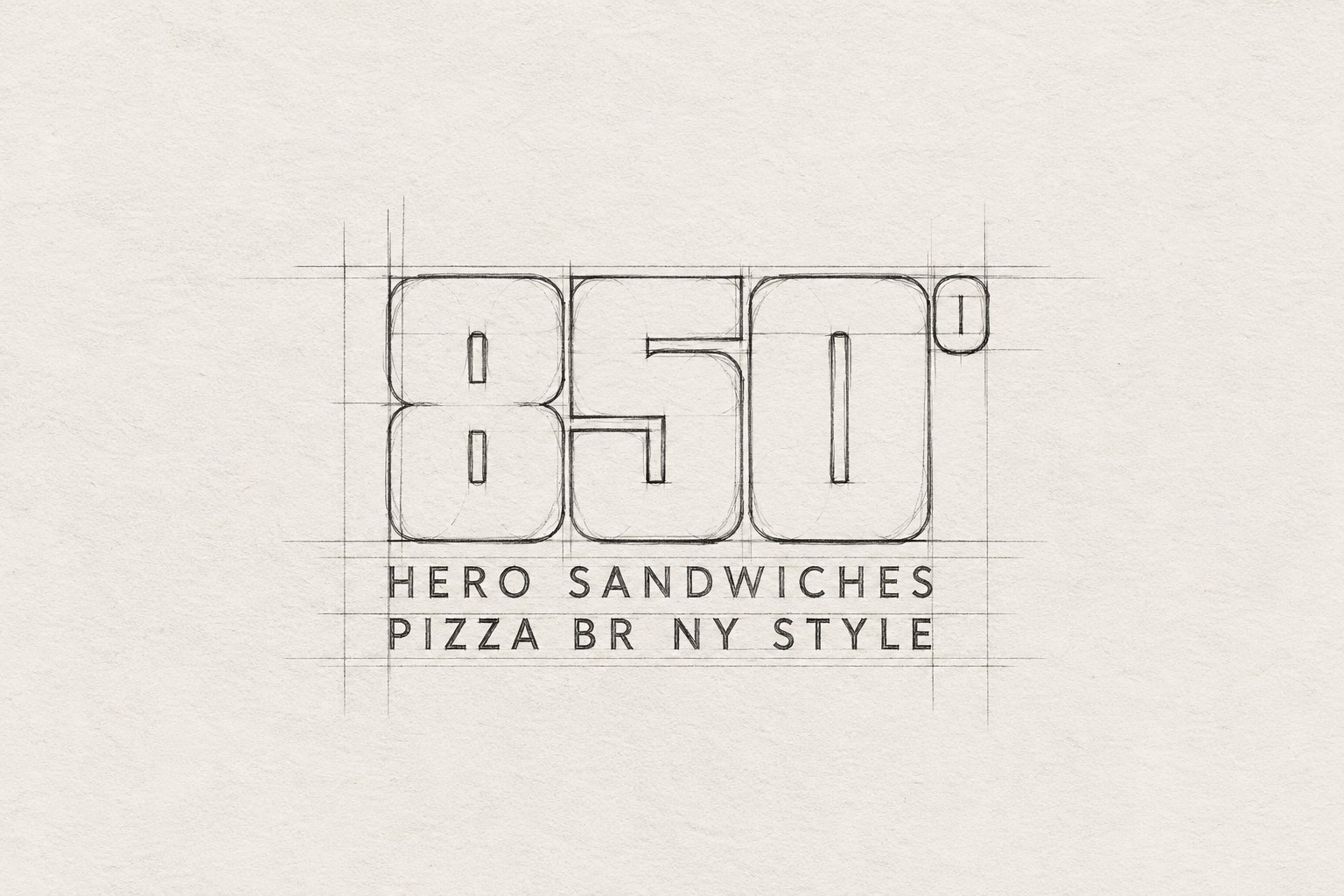 850° – graphite construction sketch of the logo, Jon Filin