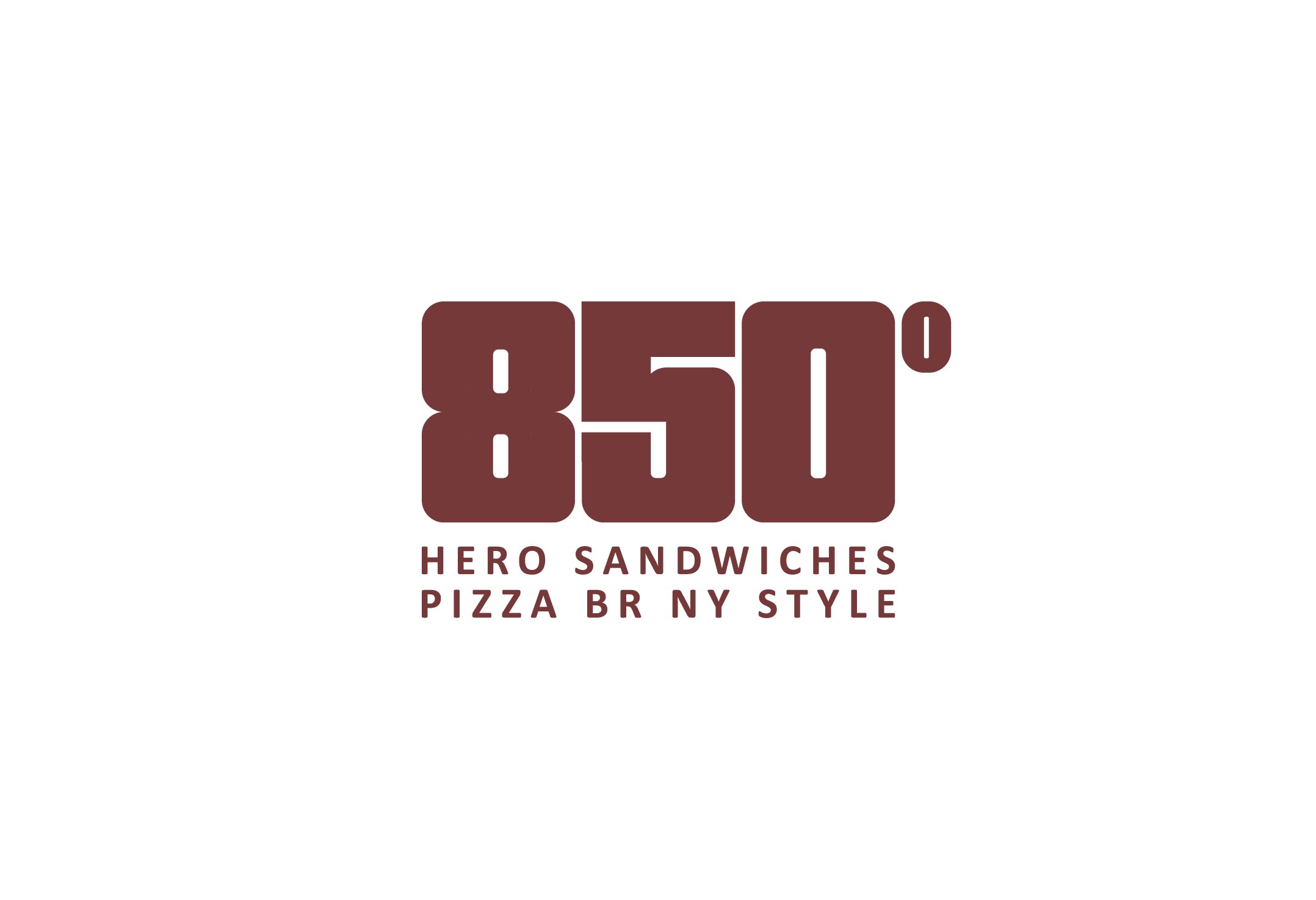 850° Hero Sandwiches, Pizza BR NY Style logo in burgundy, logo by Jon Filin