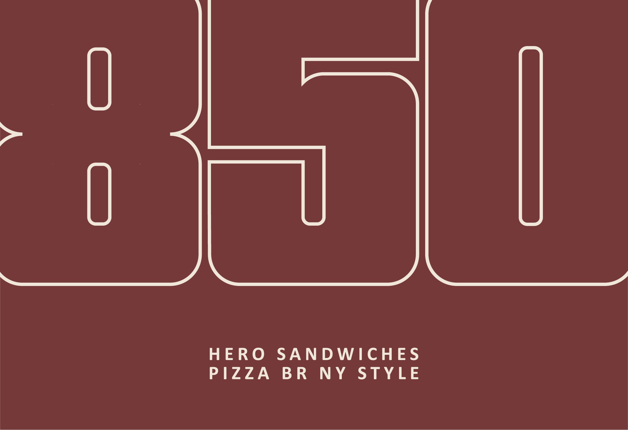 850° – oversized cream outline numerals on burgundy, logo by Jon Filin