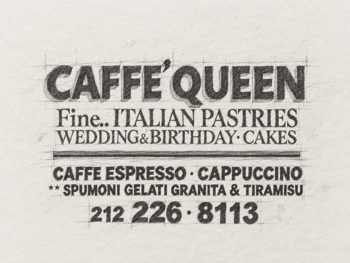Caffe Queen – sketch of a Little Italy style painted sign, Italian Queen branding by Jon Filin