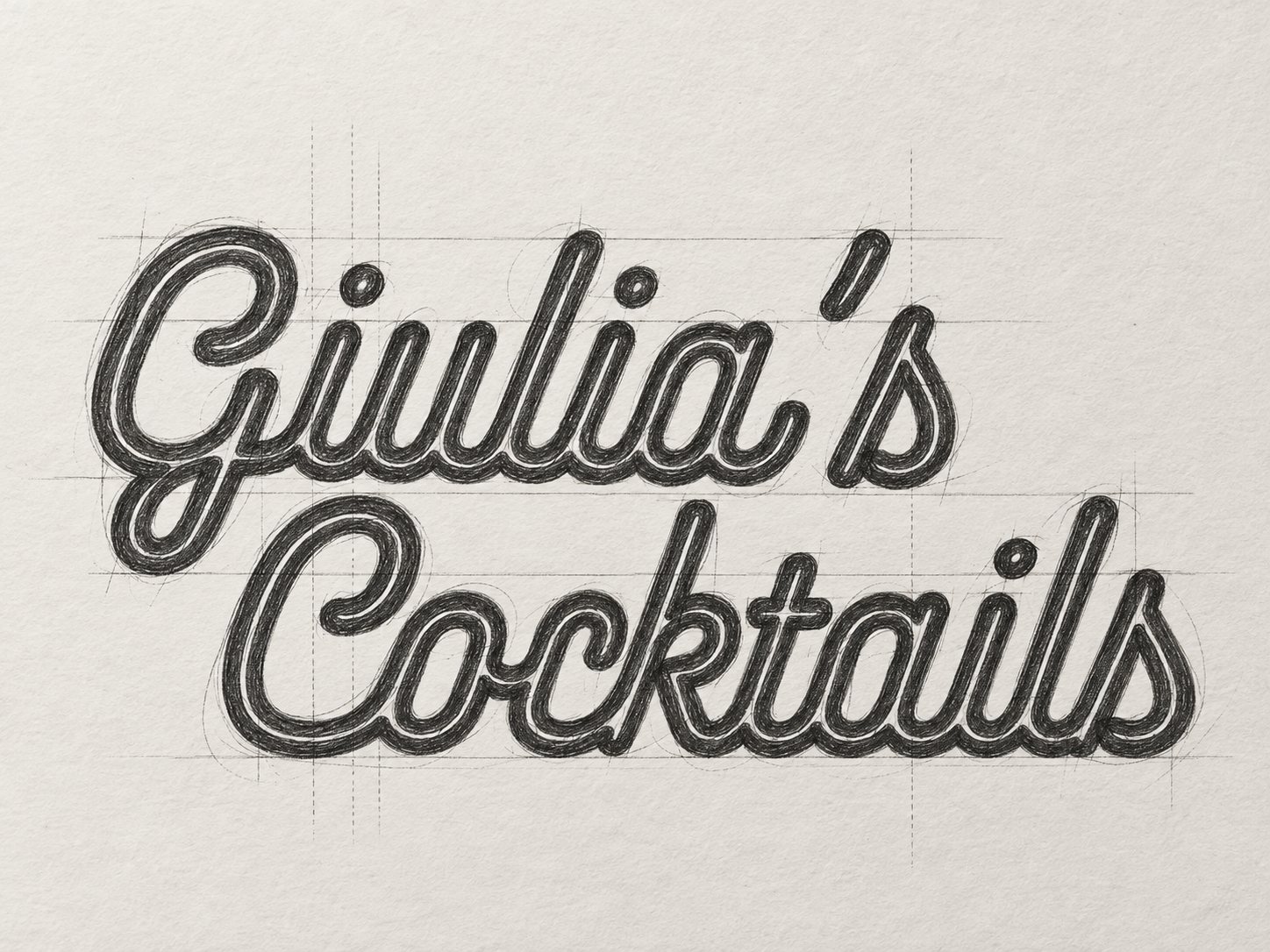 Giulia’s Cocktails – neon script lettering sketch, Italian Queen branding by Jon Filin