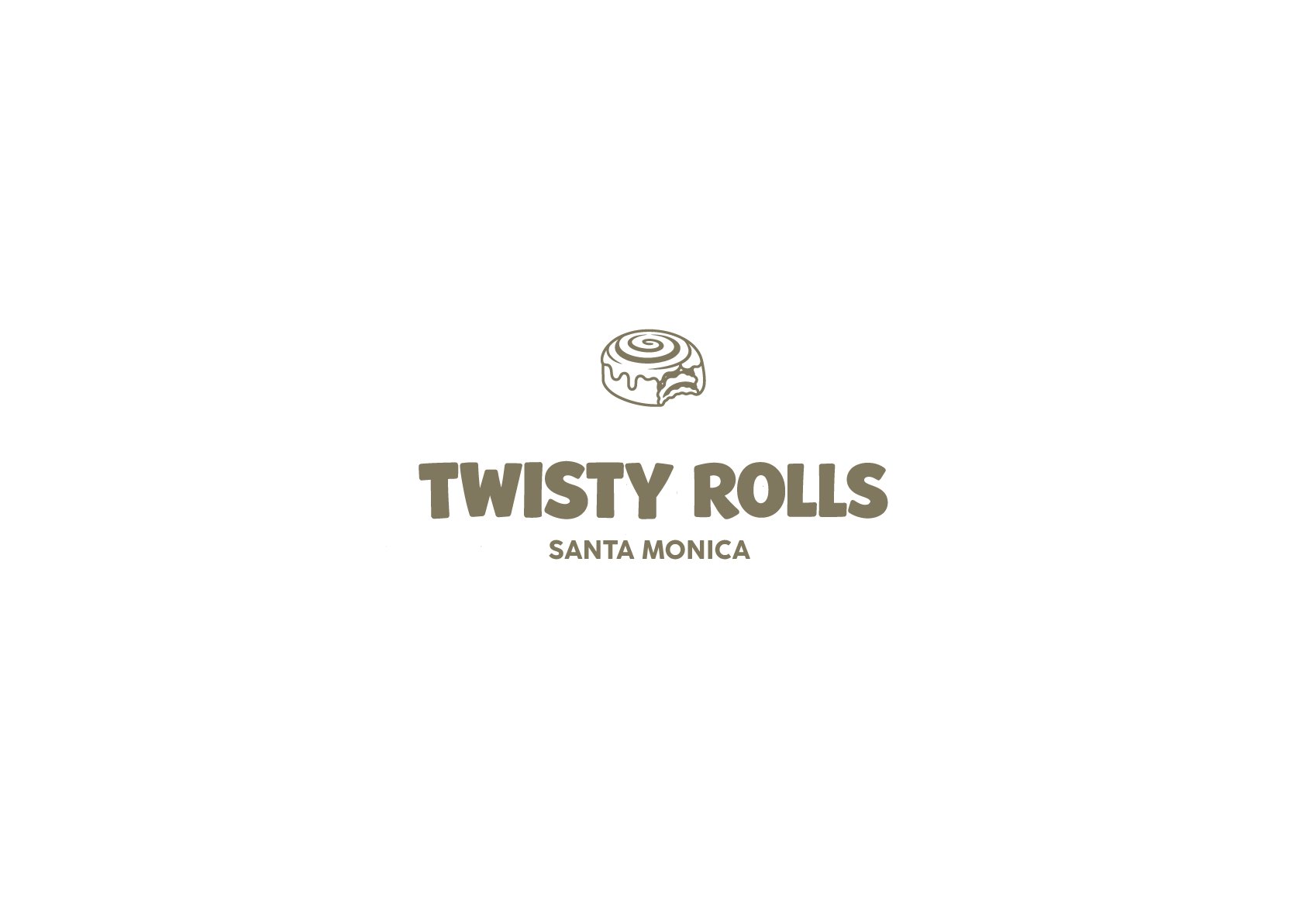 Twisty Rolls Santa Monica logo in olive: cinnamon roll pictogram and rounded logotype, Jon Filin